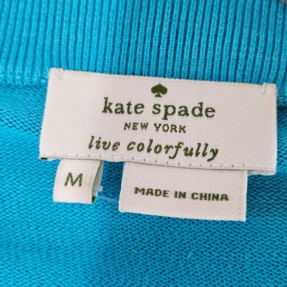 Kate Spade Katie Cardigan Sz Medium White Beading on Turquoise Preppy ASOTV Glee - Picture 7 of 11